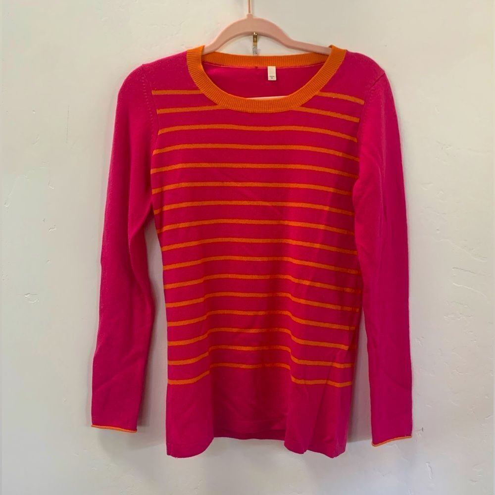 Pink and orange striped 100% Cashmere sweater